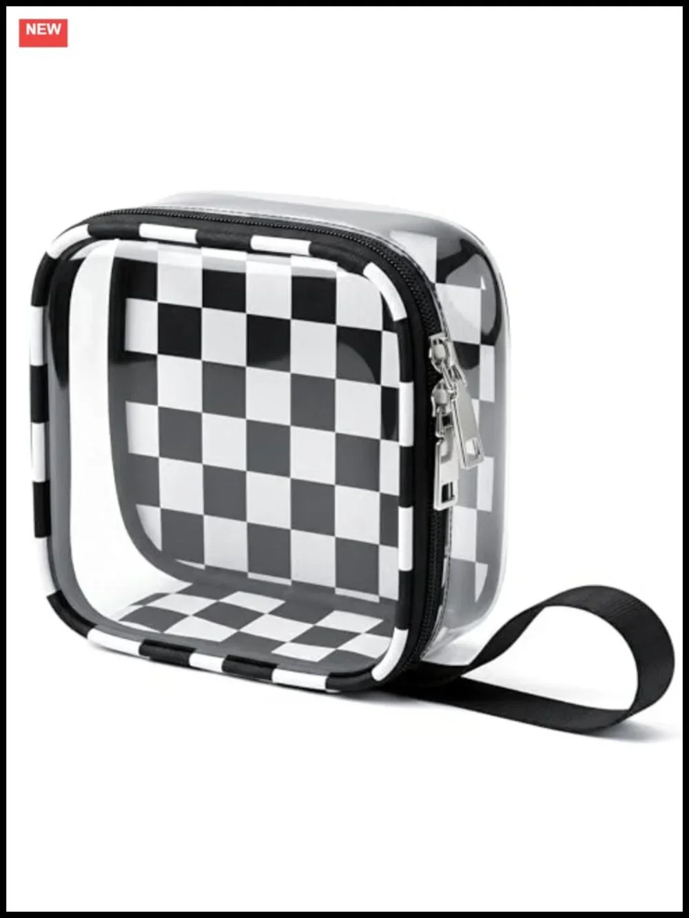 Clear PVC Travel Makeup Bag TSA Approved Checkered Wristlet Case